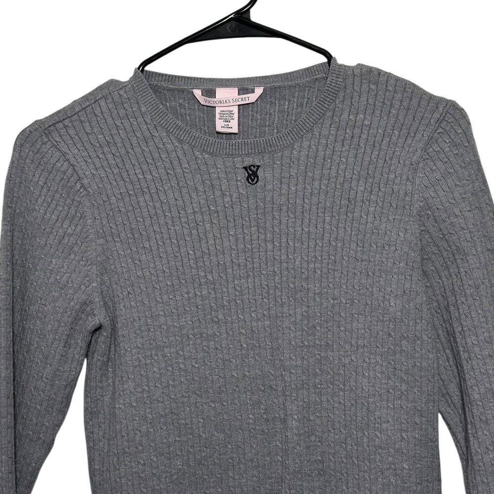 Victoria's Secret Luxe Cable-Knit Crewneck Pullover Sweater Grey Women's Size L - Picture 4 of 7